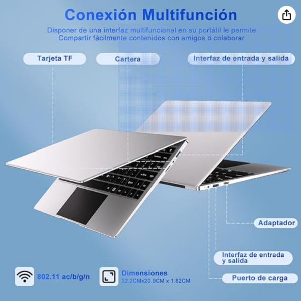 Ordenador Portátil 14" Win11 8GB 256GB SSD Plata - Imagen 2